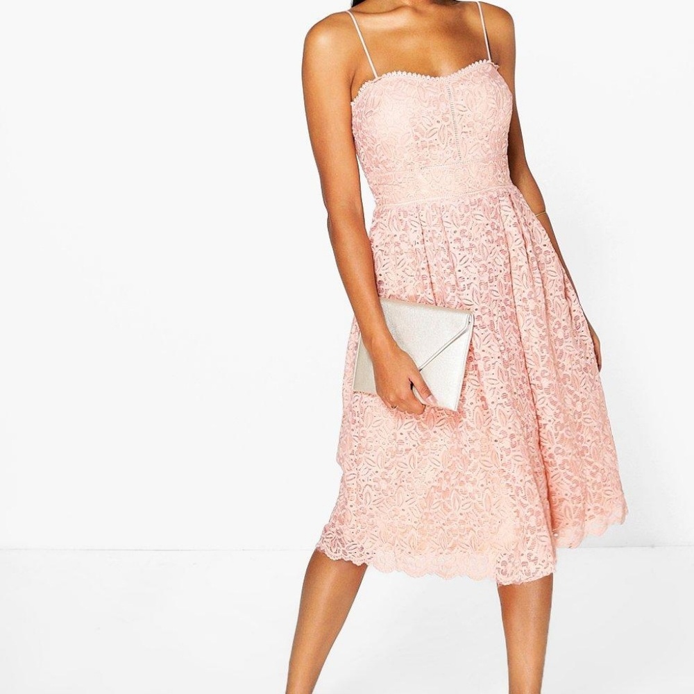 Embroidered midi skater dress NWT